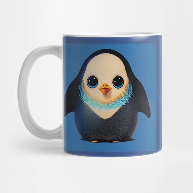 Cute Baby Penguin on Blue by Geminiartstudio